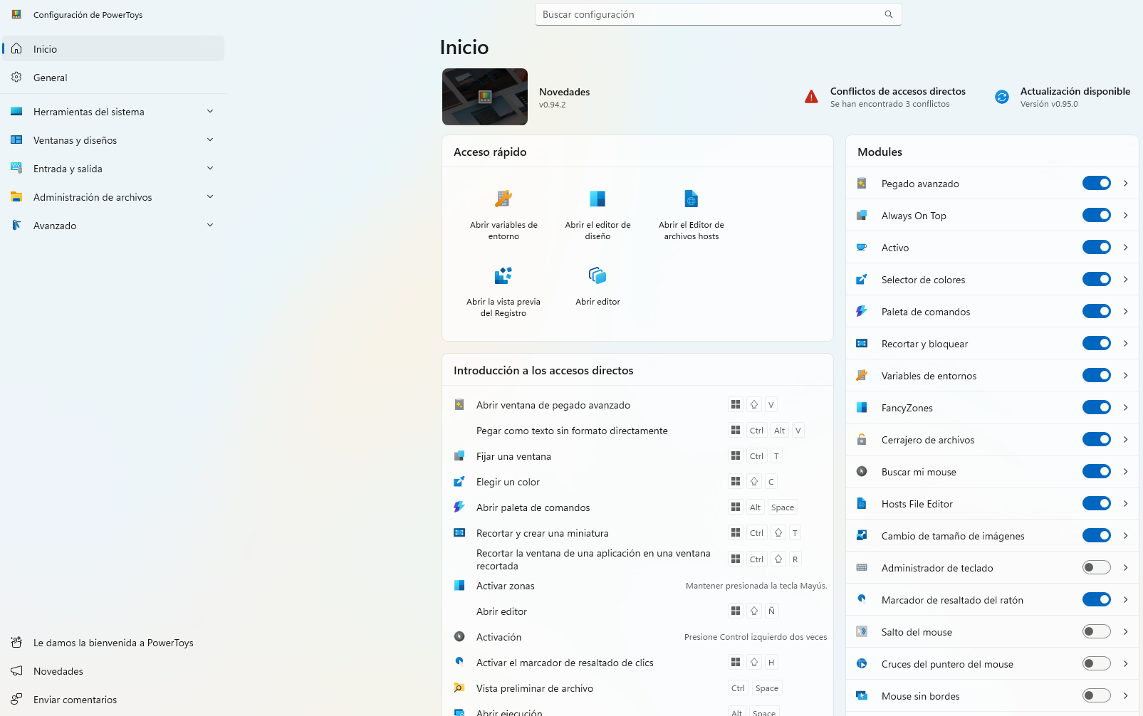 Panell d'administració de Power Toys per a Windows